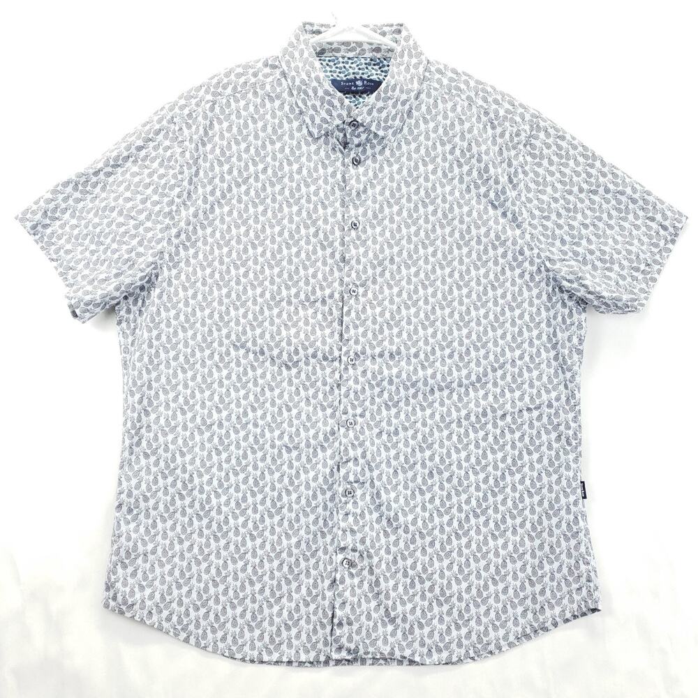 Stone Rose Shirt Mens XL White Pineapple Print Stretch Short Sleeve Button